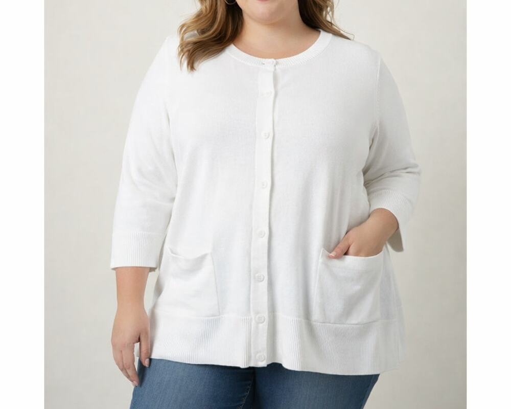 NWT Jones New York White Cardigan Cotton/Nylon 2 Pocket Cardigan Sweater $84 2XL